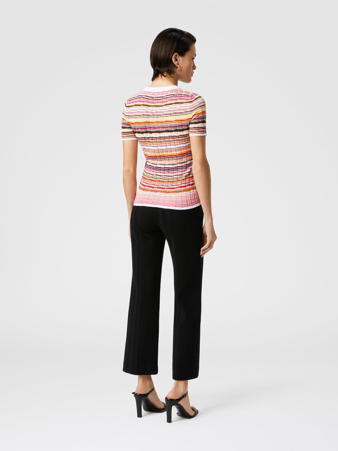 Striped cotton and viscose ribbed sweater with three-quarter sleeves - 3