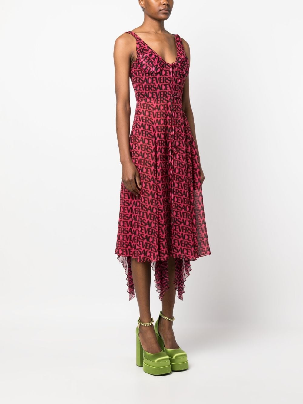 logo-print asymmetric-hem silk dress - 3