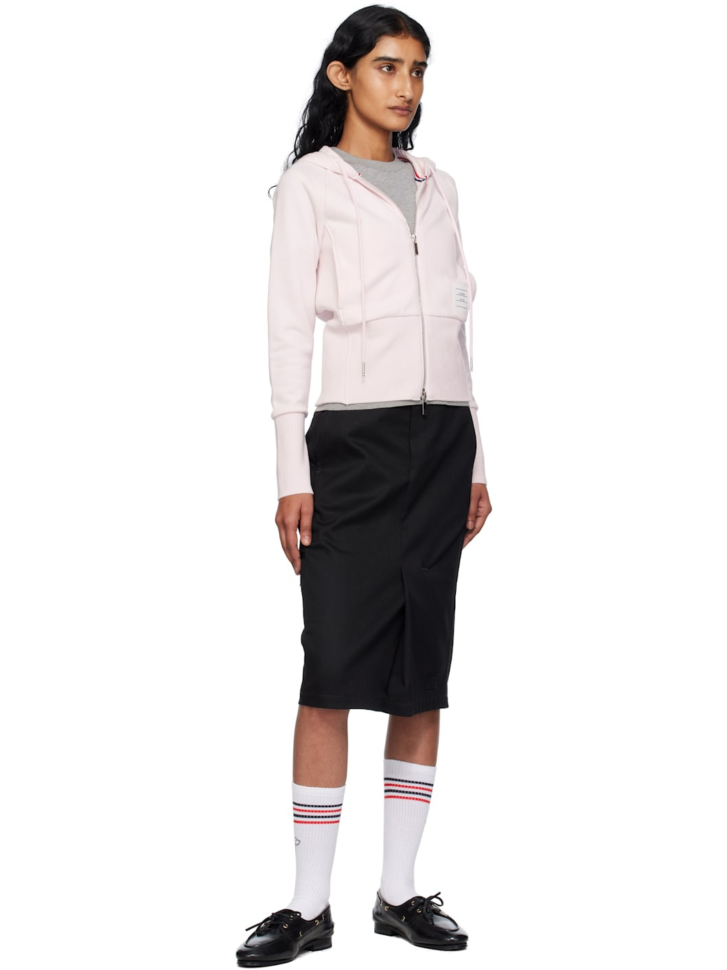 Pink Solid Loopback 4-Bar Zip Hoodie - 4