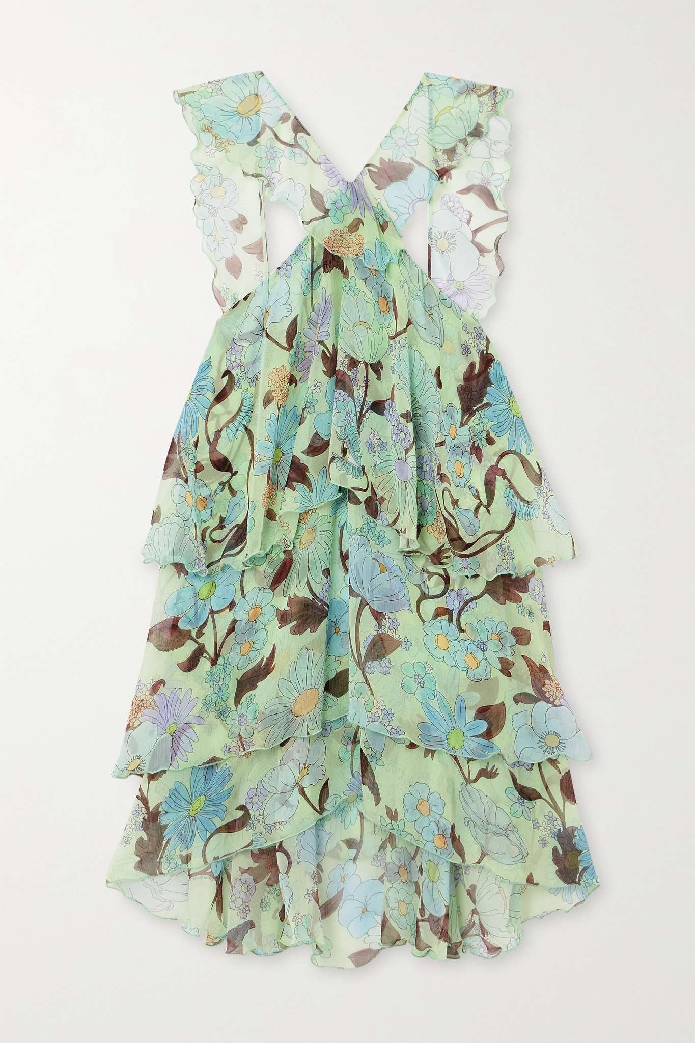 Ruffled floral-print halterneck silk-chiffon mini dress - 1