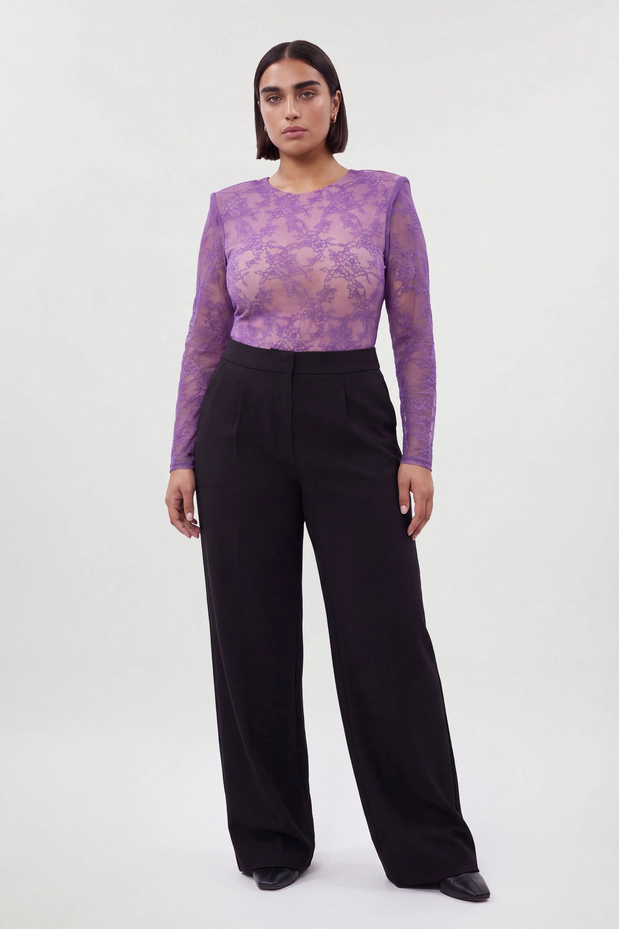 Plus Size Lace Long Sleeve Bodysuit - 1