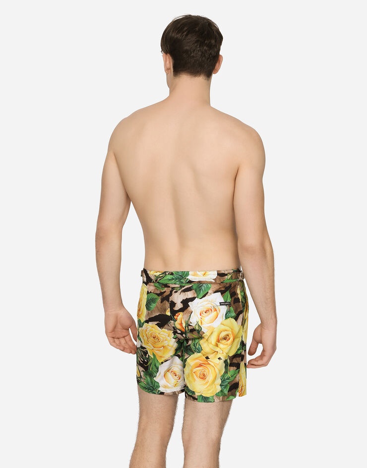 Mid-length swim shorts with rose print - 5