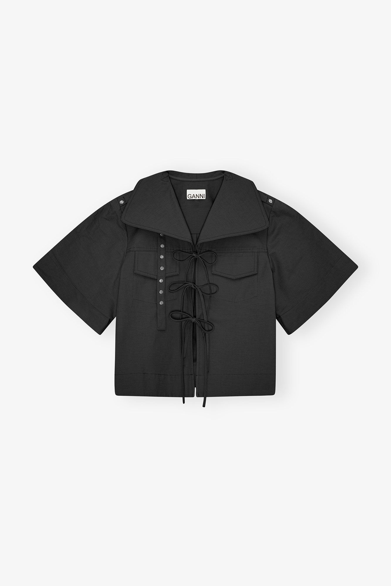 BLACK STRETCH COTTON BLOUSE - 7