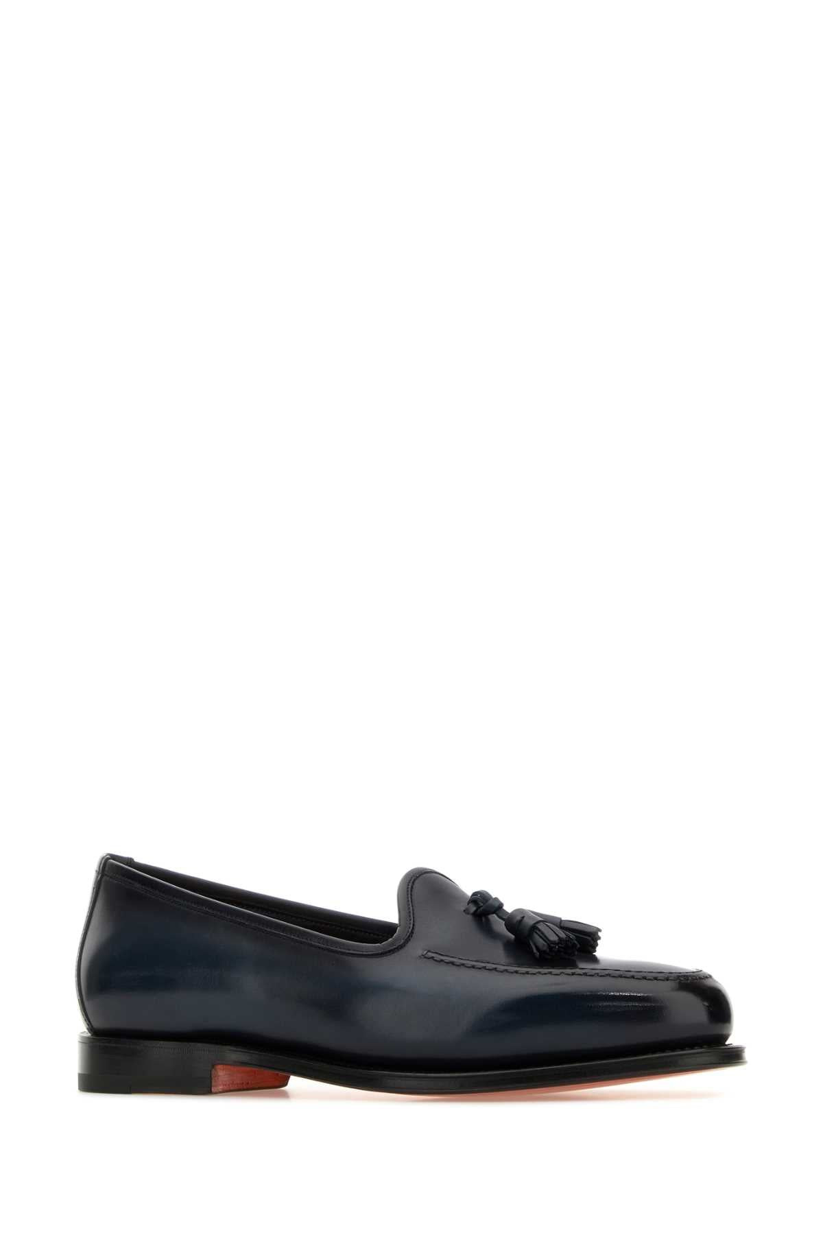 Santoni Men Dark Blue Leather Andrew Loafers - 2