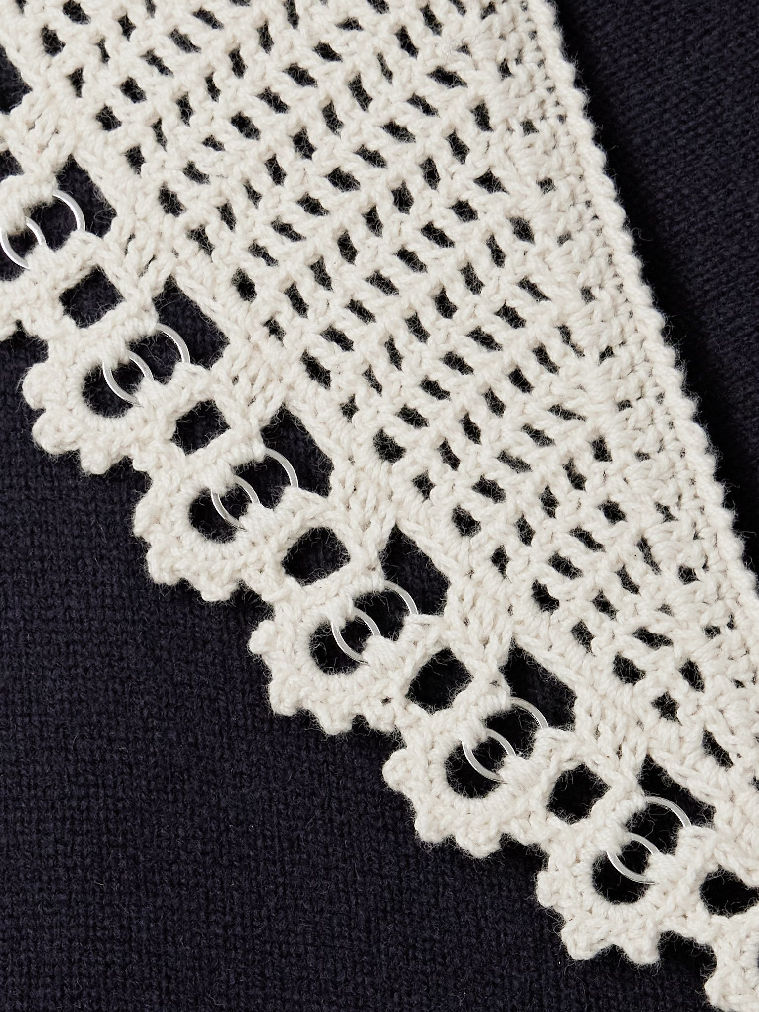 Marie crocheted cotton-trimmed merino wool cardigan Navy - 4