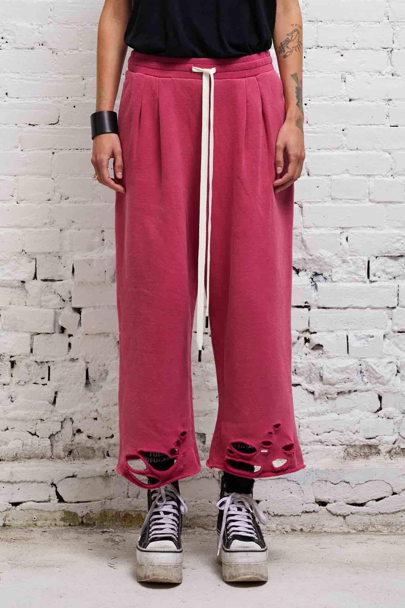 PLEATED WIDE LEG SWEATPANT - HOT PINK - 2