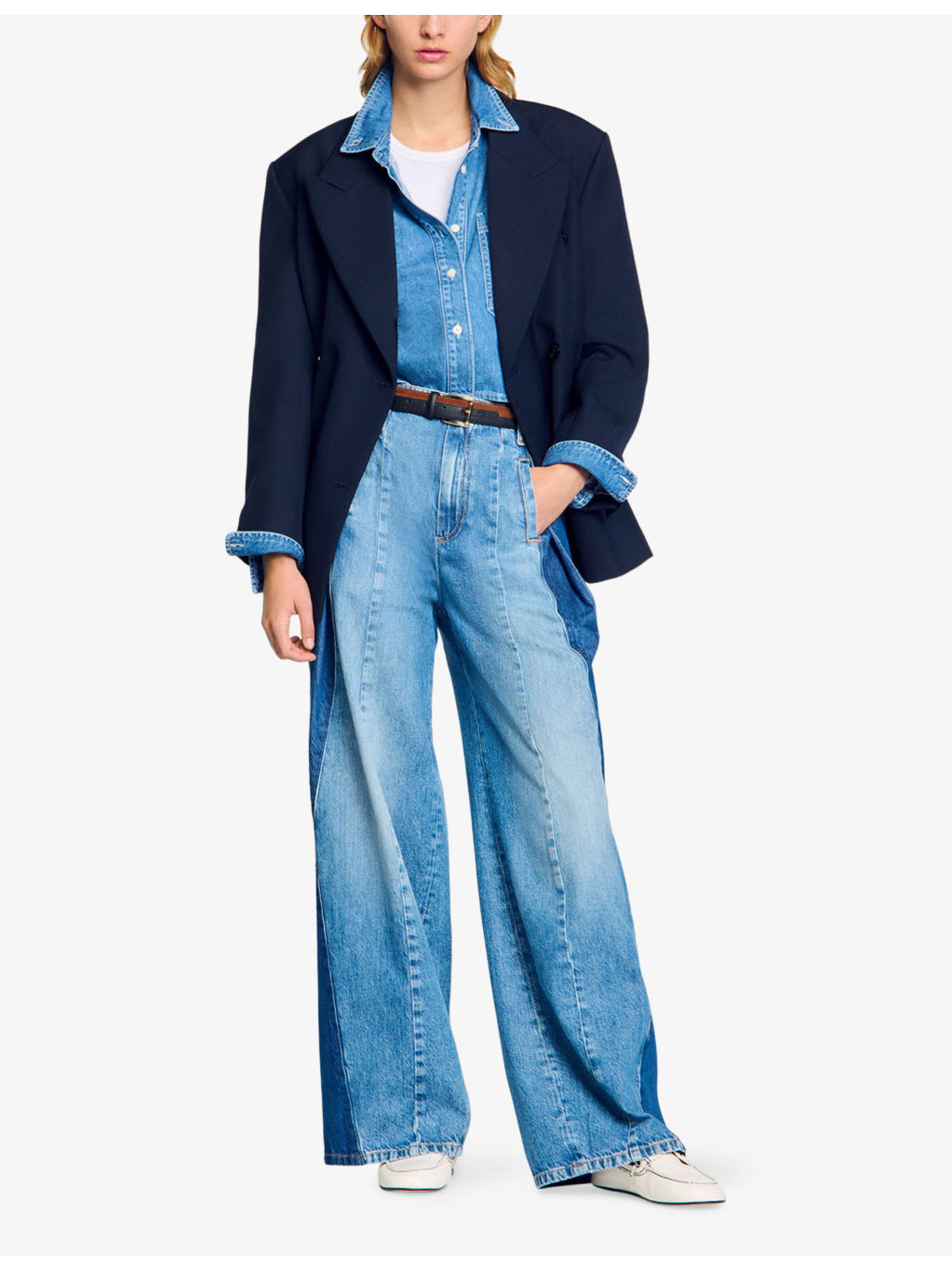 Contrast-Panel Wide-Leg Denim Jeans - 2