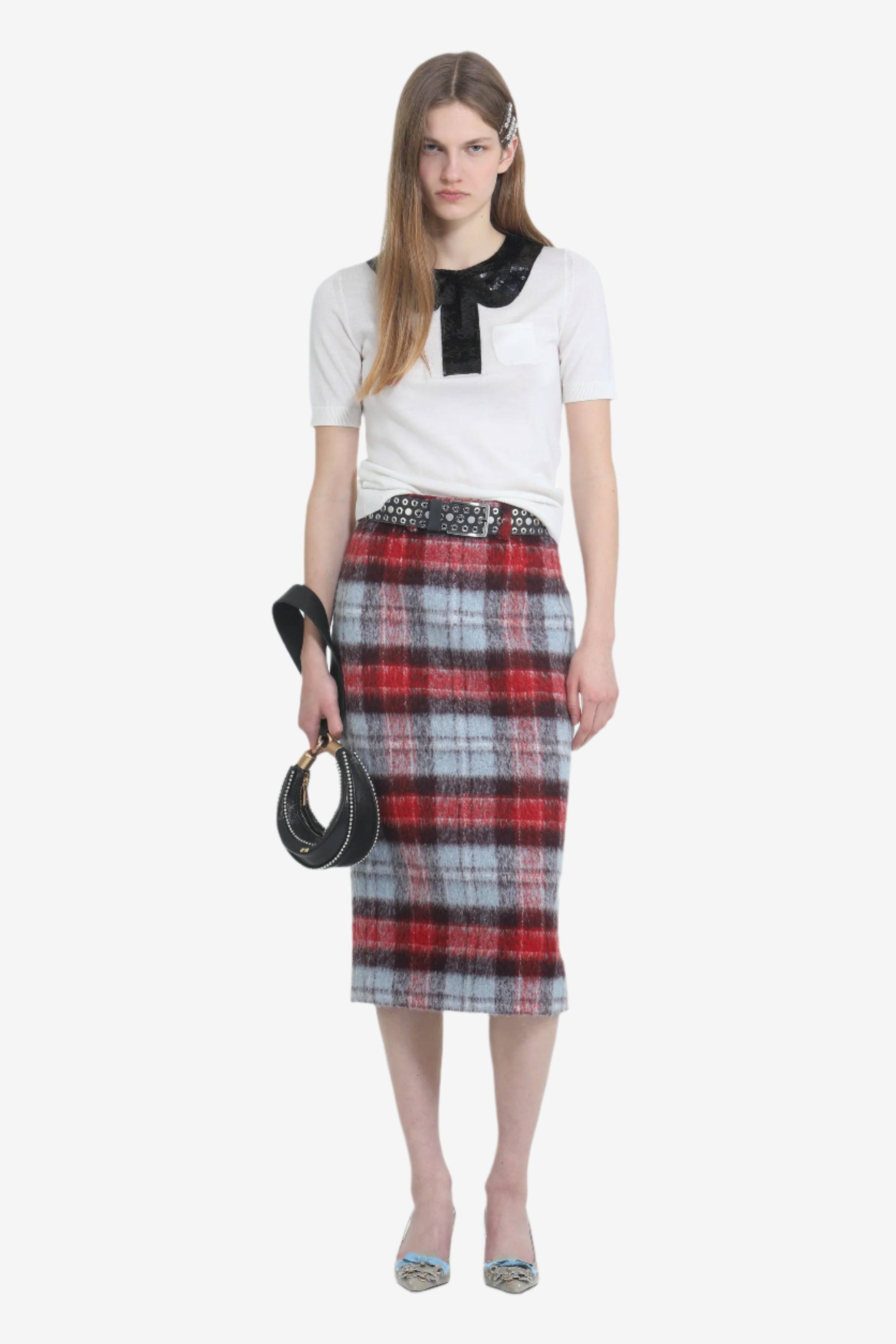 CHECKED PENCIL SKIRT - 4