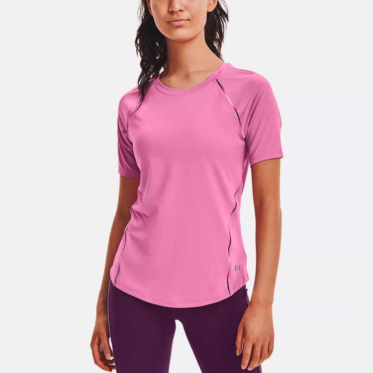 Under Armour Rush Casual Breathable Training Sports Short Sleeve Pink Red 1360852-680 - 4
