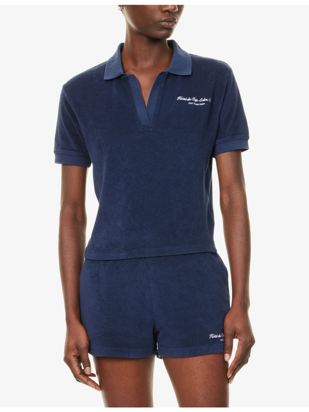 April Eden Script Terry-Cotton Polo Top - 3