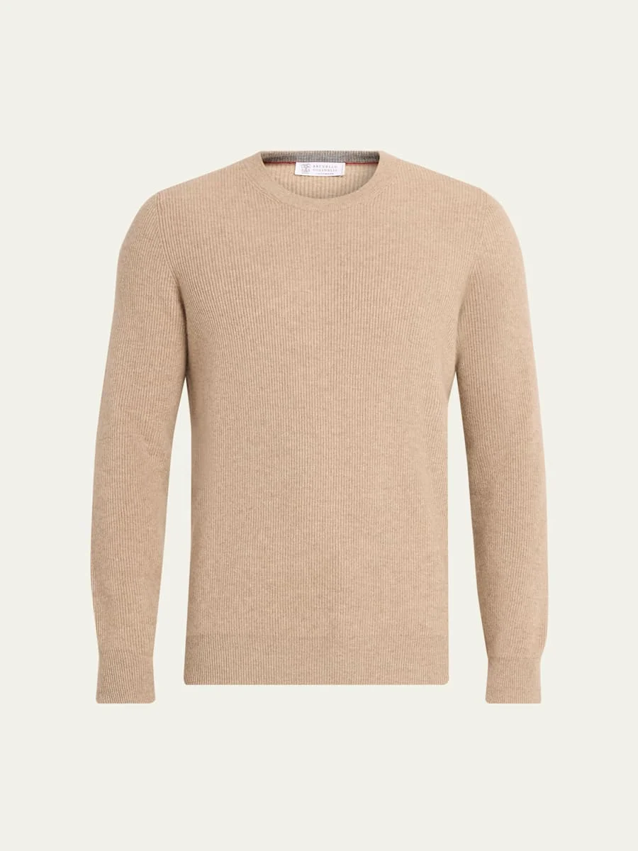 Men's Crewneck English Rib Cashmere Sweater - 1