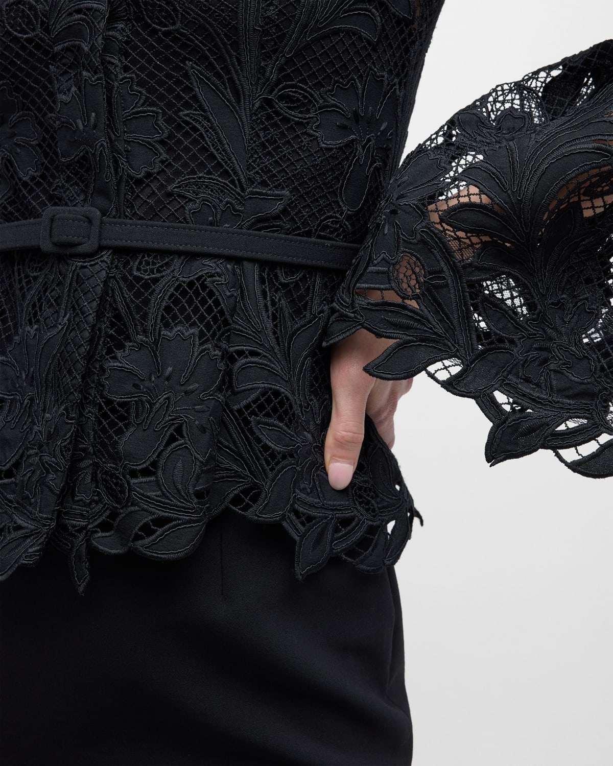 Marbled Carnation Guipure Jacket with Belted Waist - 5
