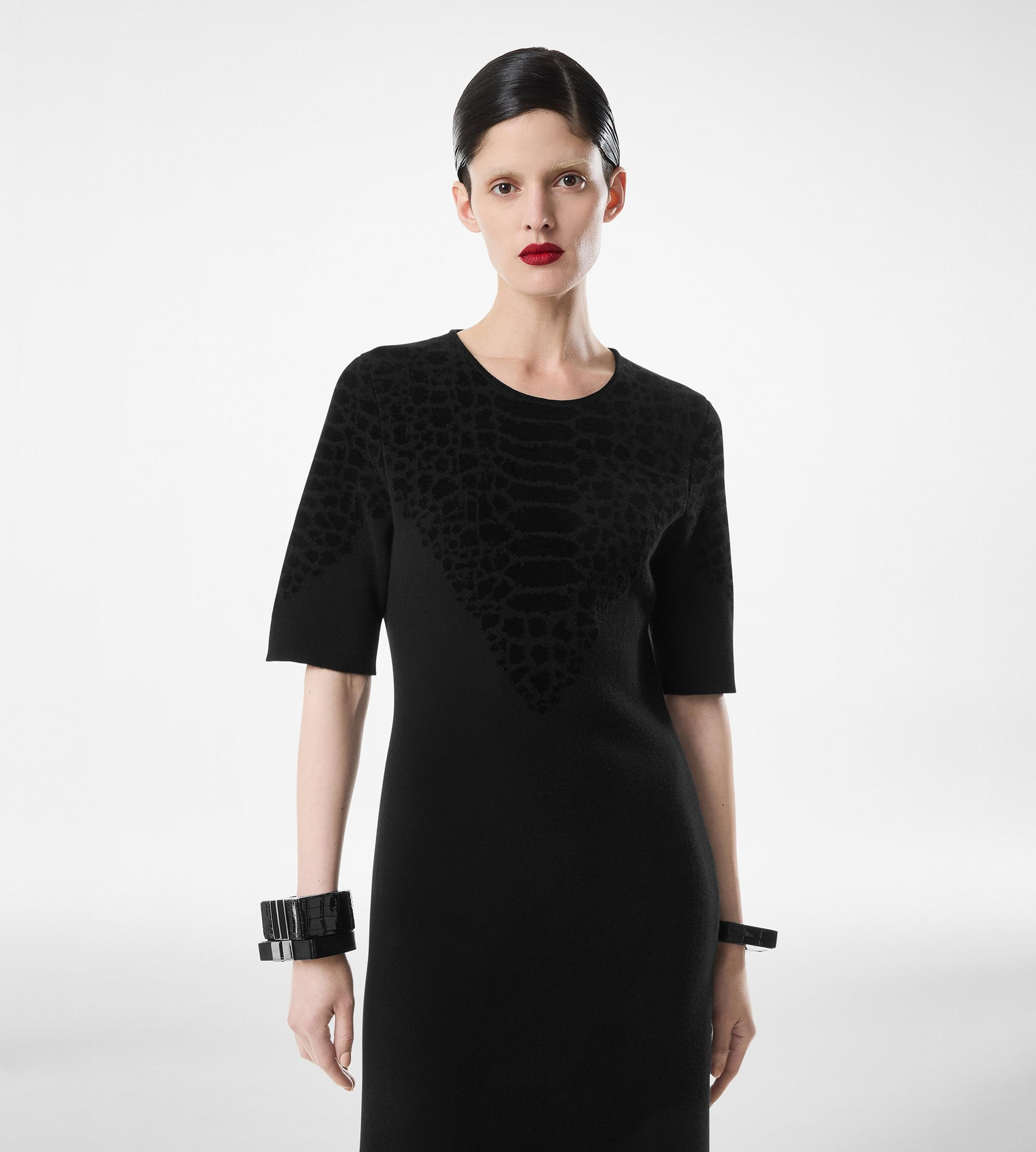 SILK CHENILLE EMBOSSED PYTHON CREWNECK DRESS - 3