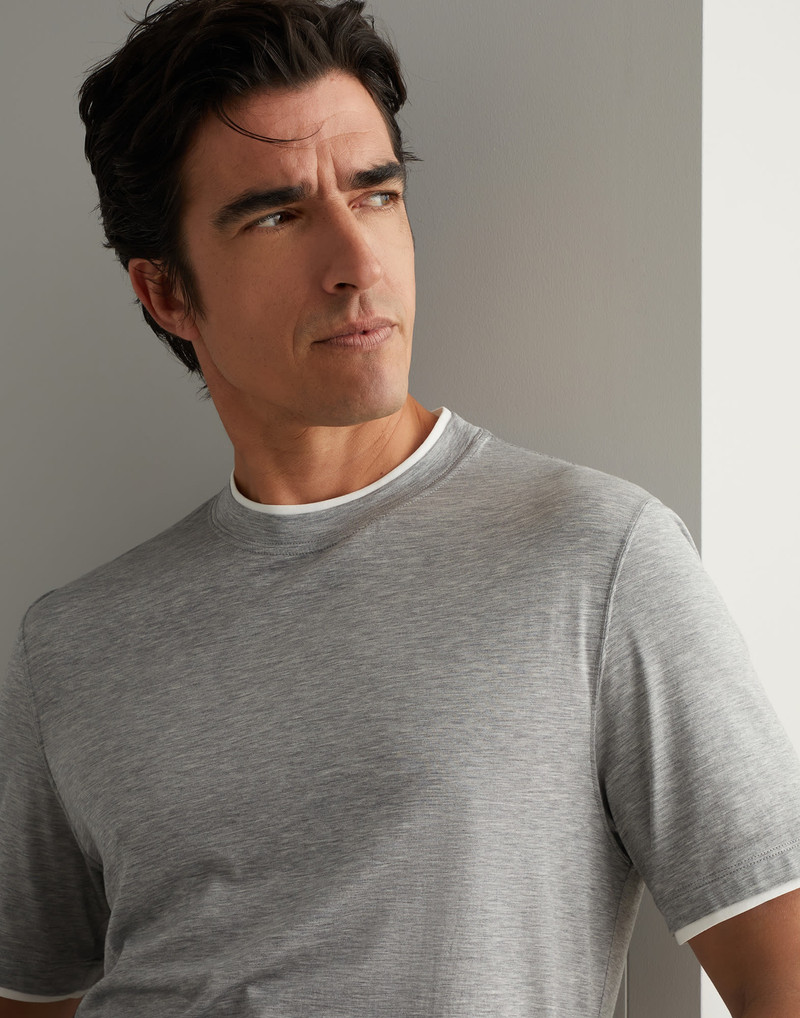 Silk and cotton jersey crew neck T-shirt with faux-layering 3