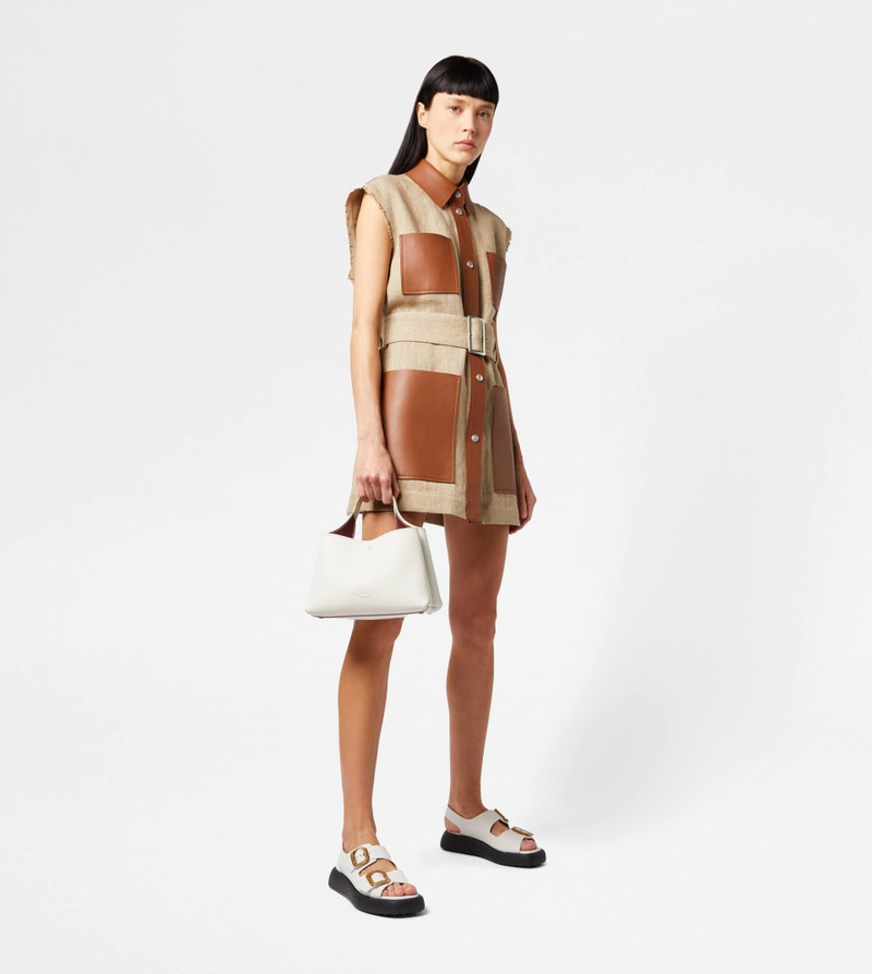 Tod's GILET IN LINEN AND LEATHER - BEIGE outlook