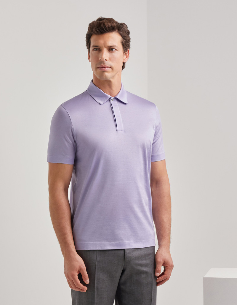 Canali LILAC LISLE COTTON POLO SHIRT WITH RIBBED COLLAR outlook