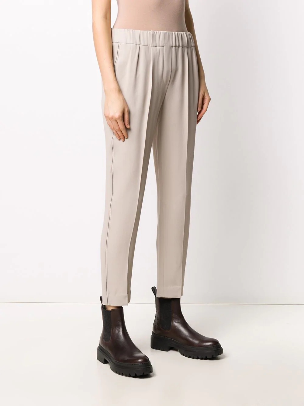 elasticated waistband tapered trousers - 3