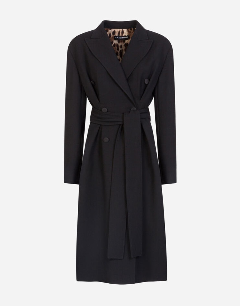 Belted double-breasted crepe coat 3