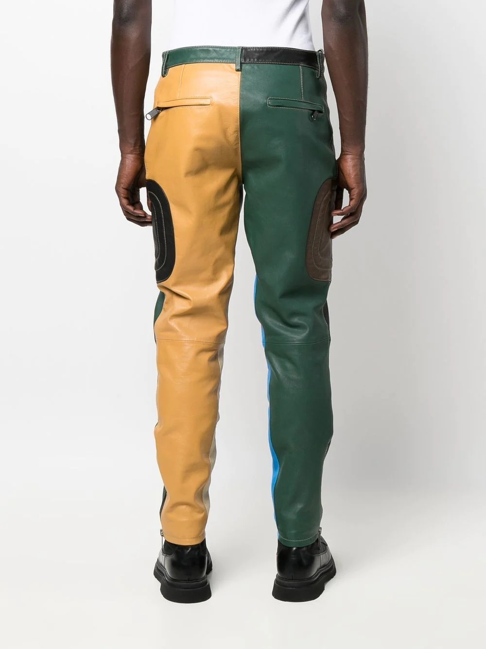 patchwork color-block leather trousers - 4