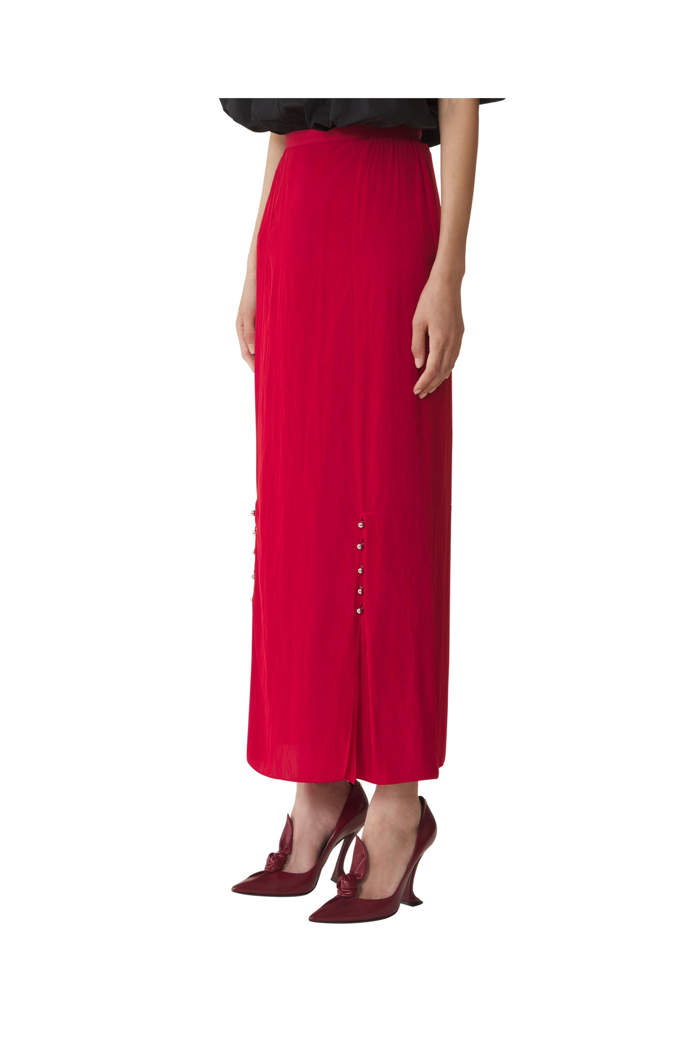 Lanvin Midi Skirt In Charmeuse in Red Anemone at Nordstrom - 3