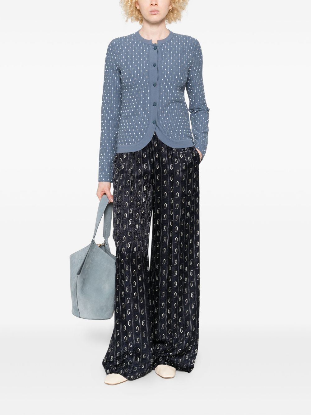 dot-pattern ribbed cardigan - 2