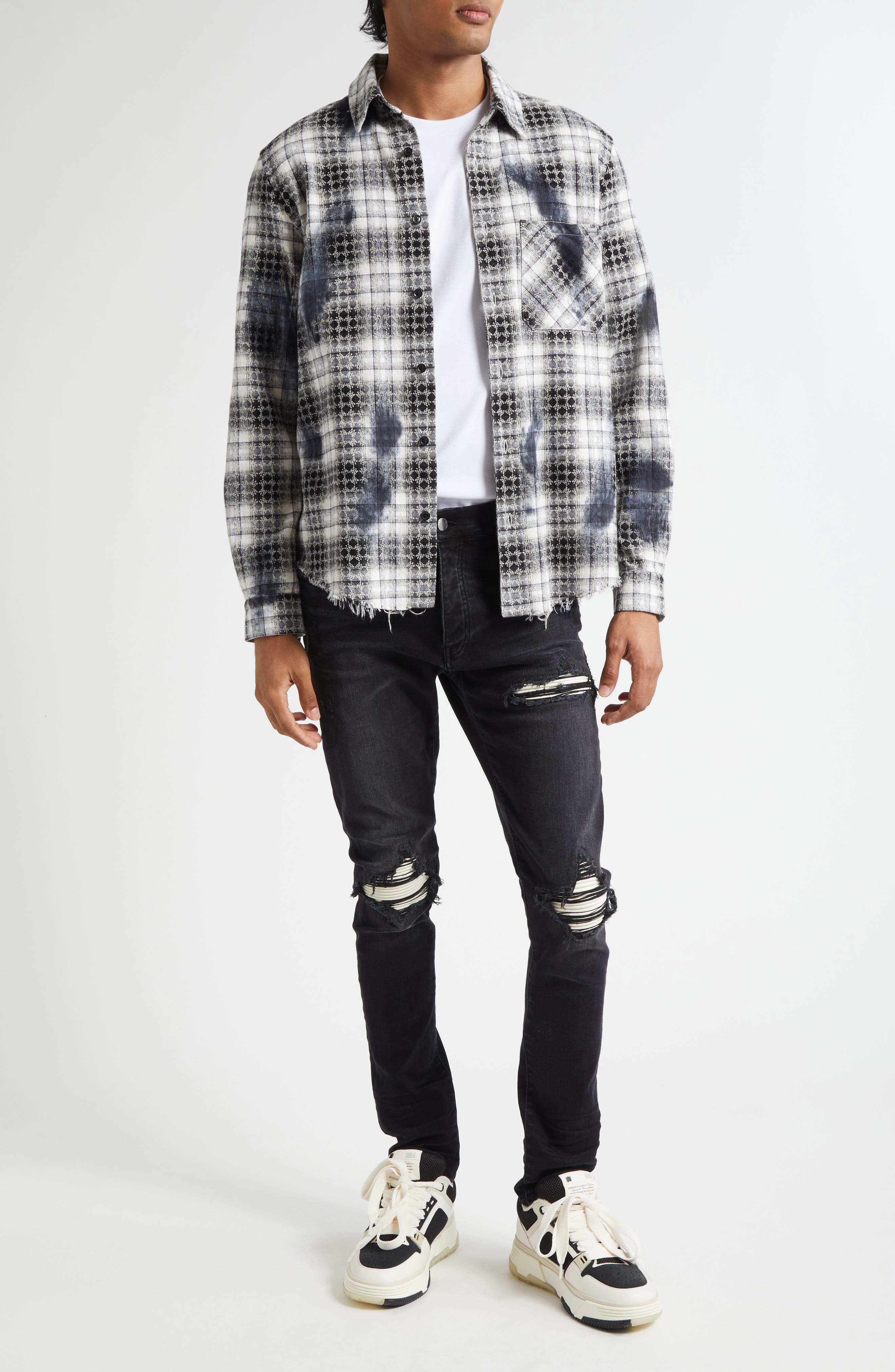 AMIRI MA Quad Bleach Splatter Flannel Button-Up Shirt in Black at Nordstrom - 2