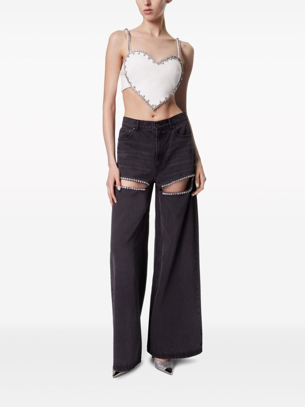 crystal-embellished high-rise wide-leg jeans - 2