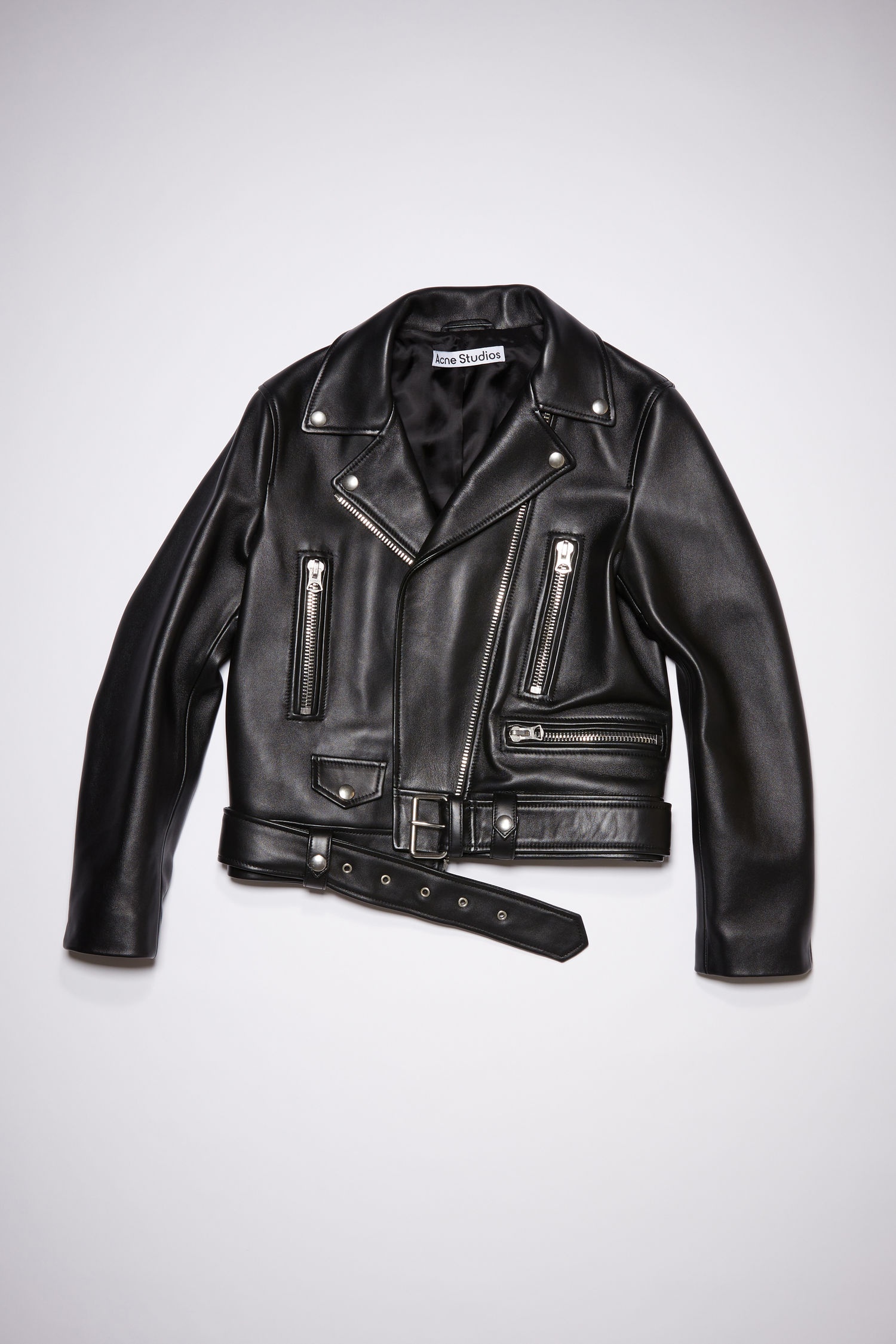 Leather biker jacket - Black - 1