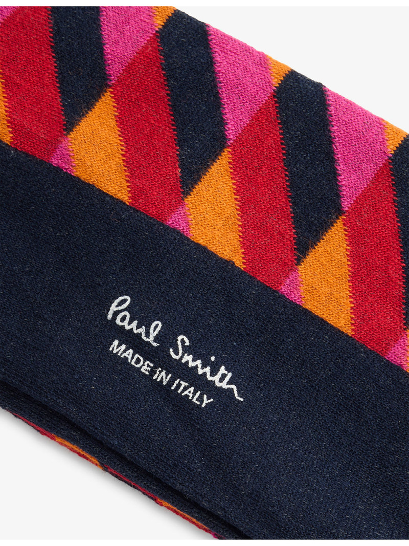Paul Smith Zig-Zag Patterned Crew-Length Stretch Cotton-Blend Socks outlook