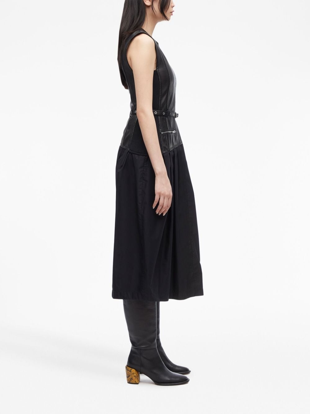 leather pleated midi dress - 3