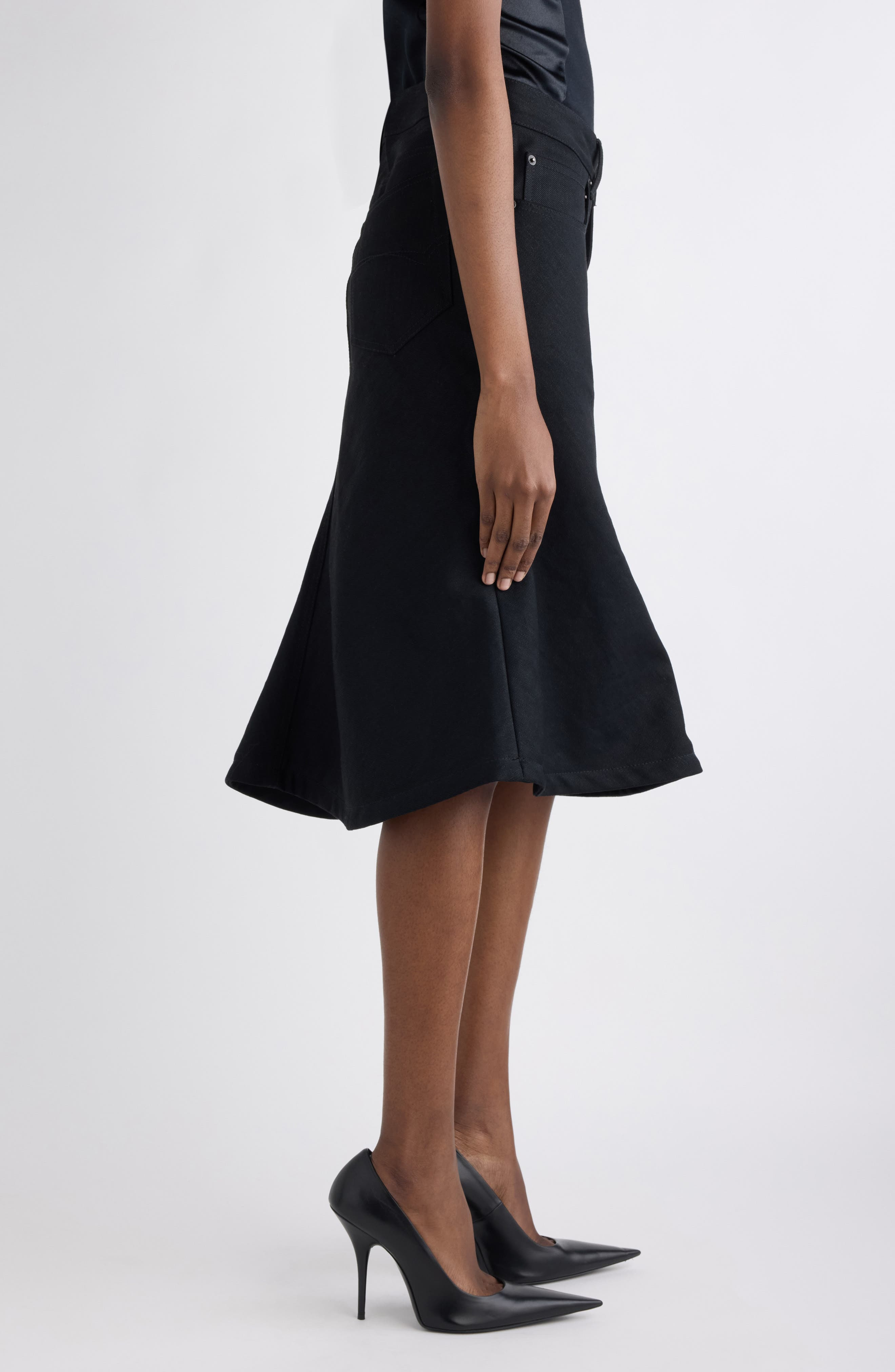 Balenciaga Denim A-Line Midi Skirt in 1000 Black at Nordstrom - 4
