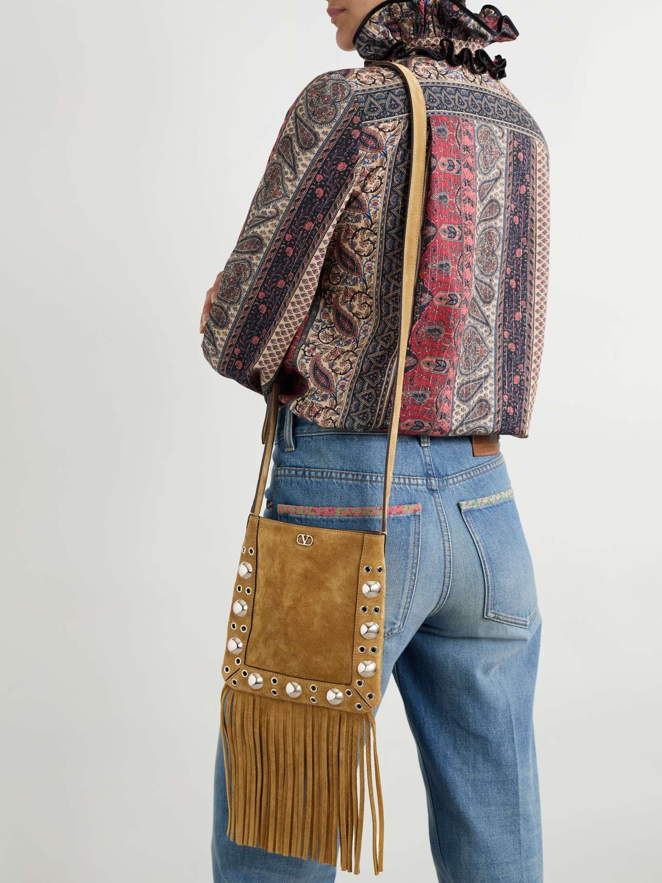Nellcote small fringed embellished suede shoulder bag Camel - 2