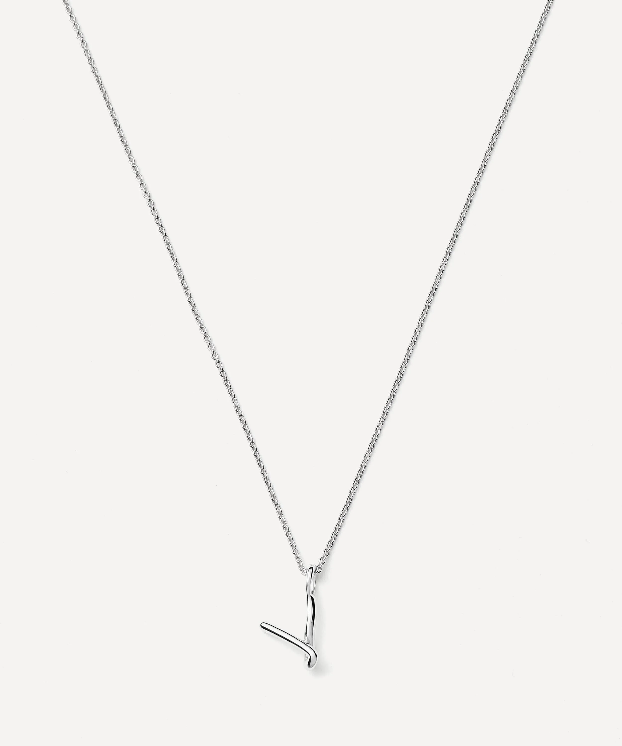 Sterling Silver Curly Molten Mini V Initial Pendant Necklace - 1