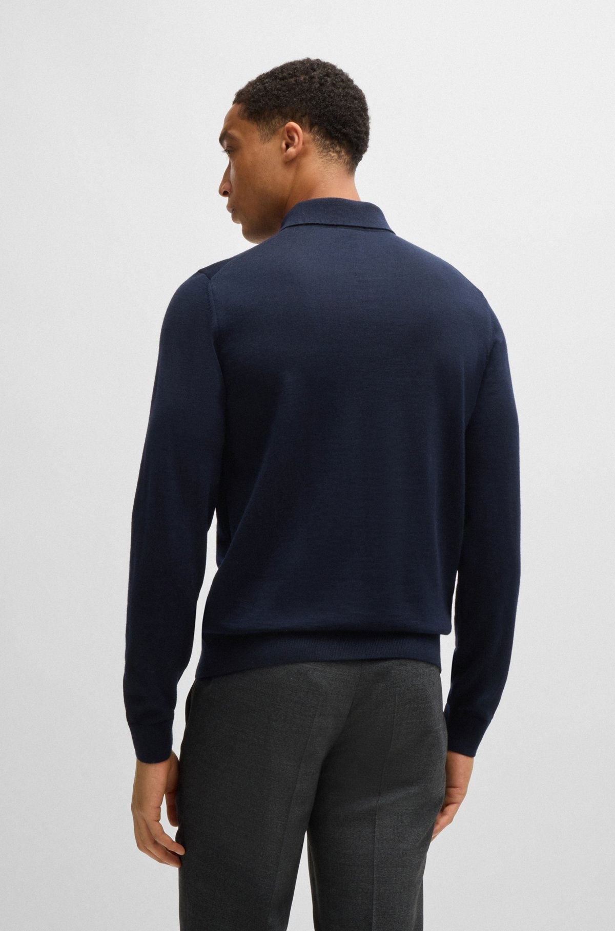 SLIM-FIT SWEATER IN MERINO WOOL WITH POLO COLLAR - 5