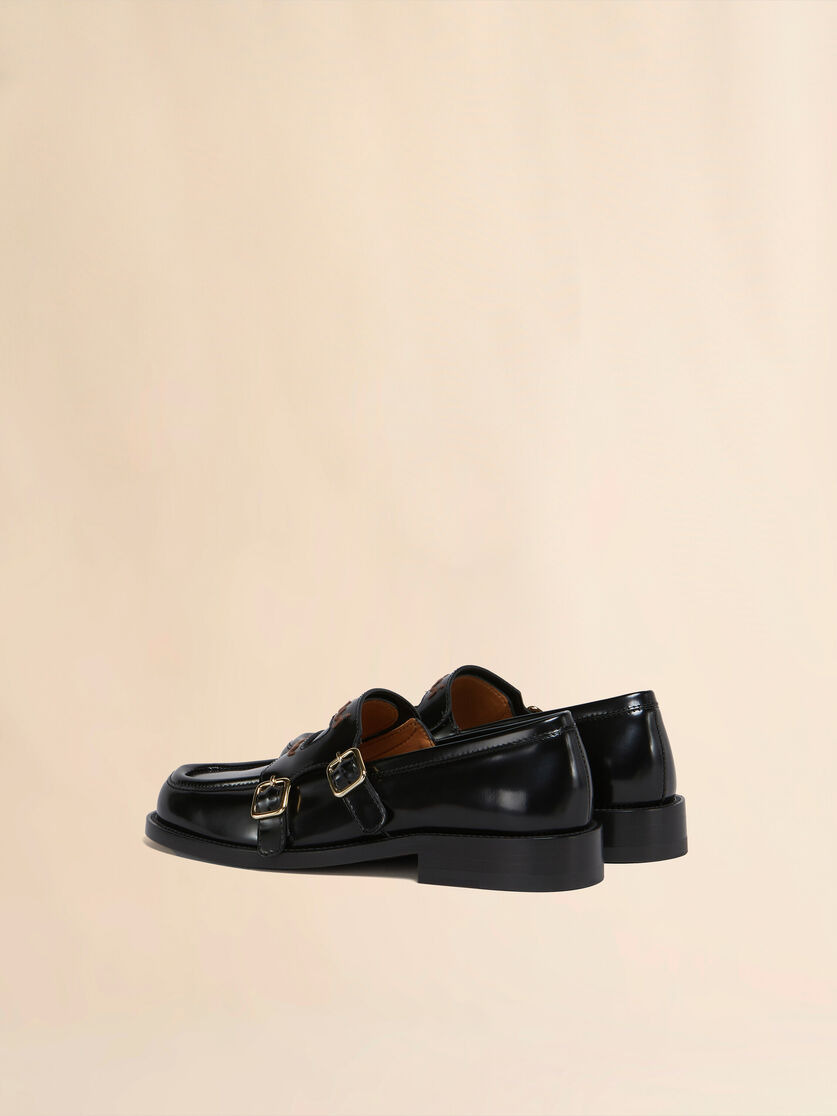 BLACK LEATHER BAMBI 3.0 LOAFER WITH DOUBLE BUCKLE - 3
