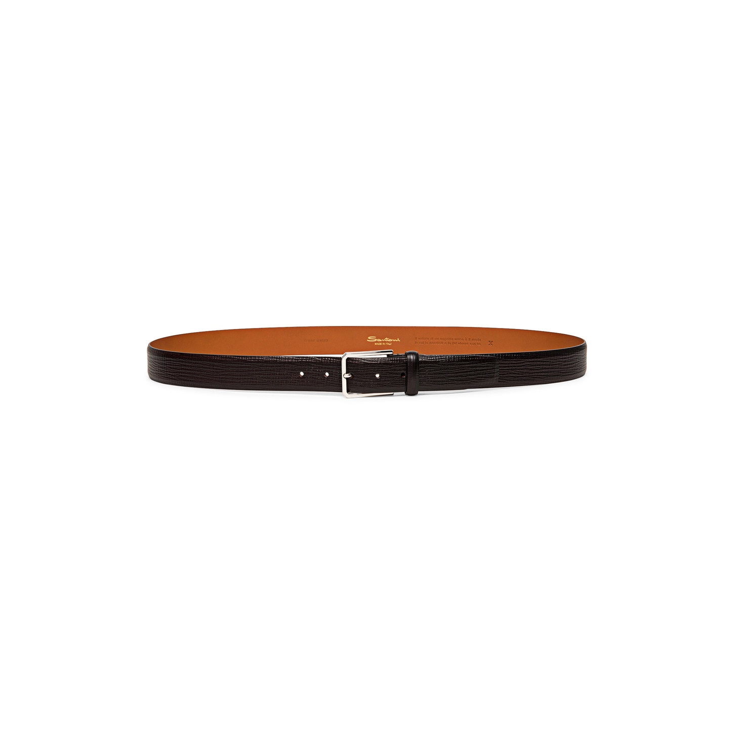 Men’s brown embossed leather adjustable belt - 2
