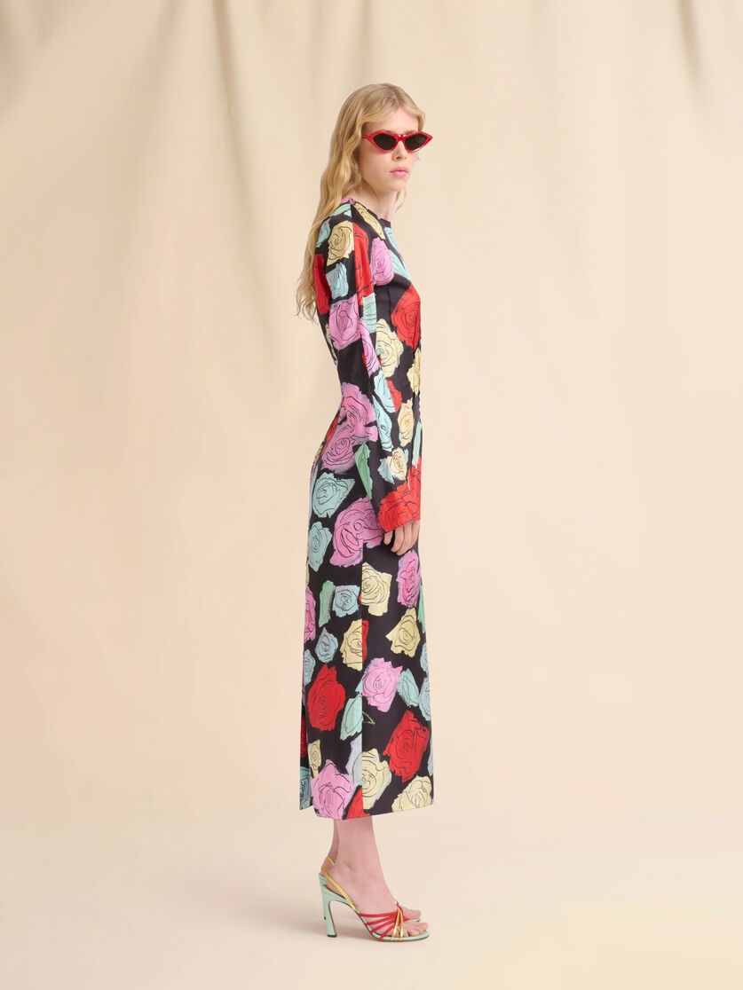 BLACK SILK LONG-SLEEVE DRESS WIH ORION PRINT - 6