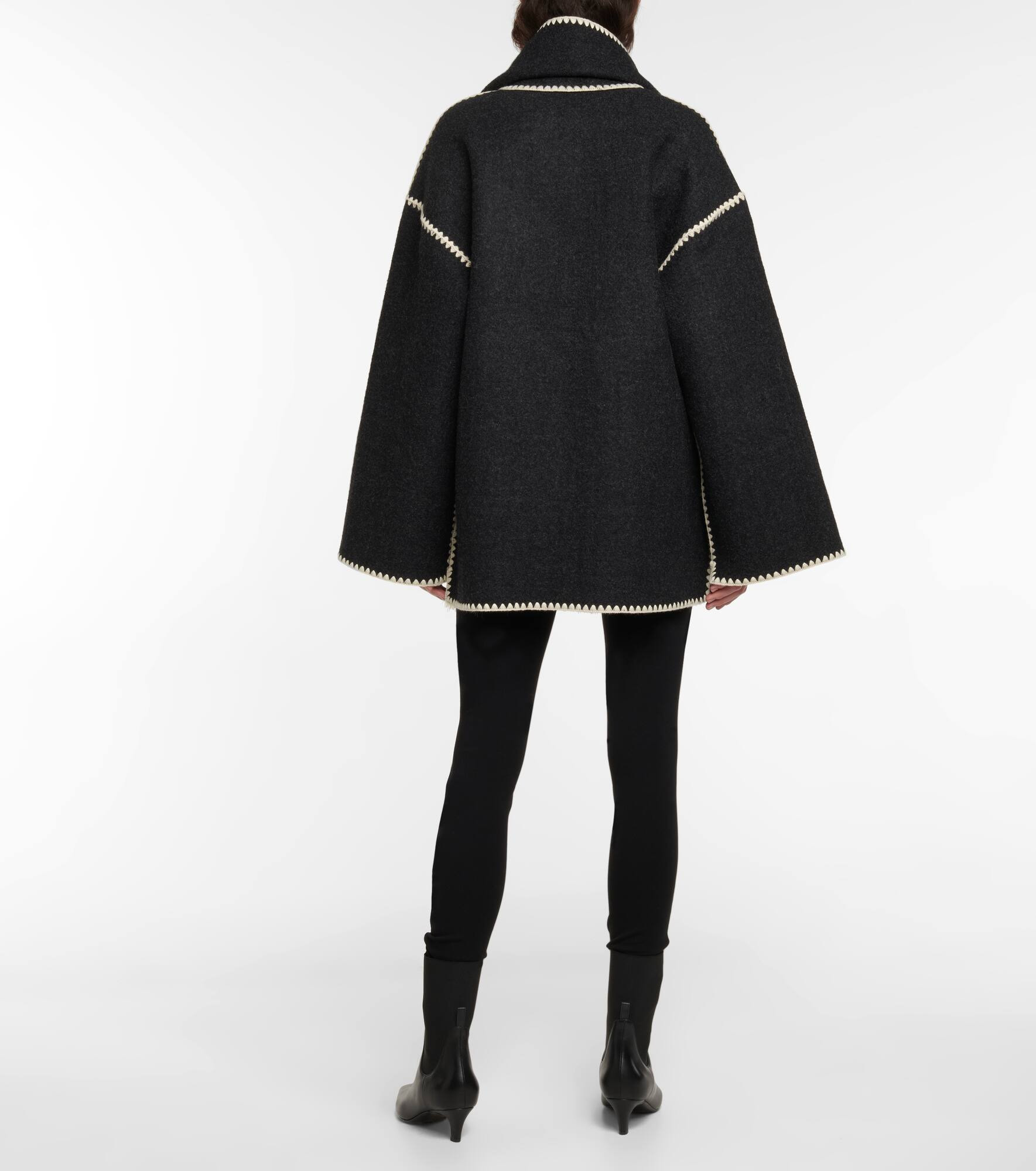 Embroidered wool-blend scarf jacket - 3