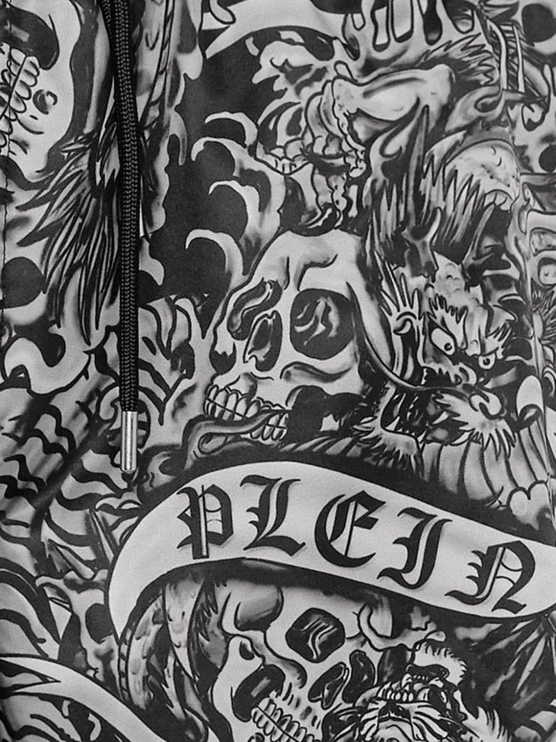 PHILIPP PLEIN Tattoo-print drawstring swim shorts outlook