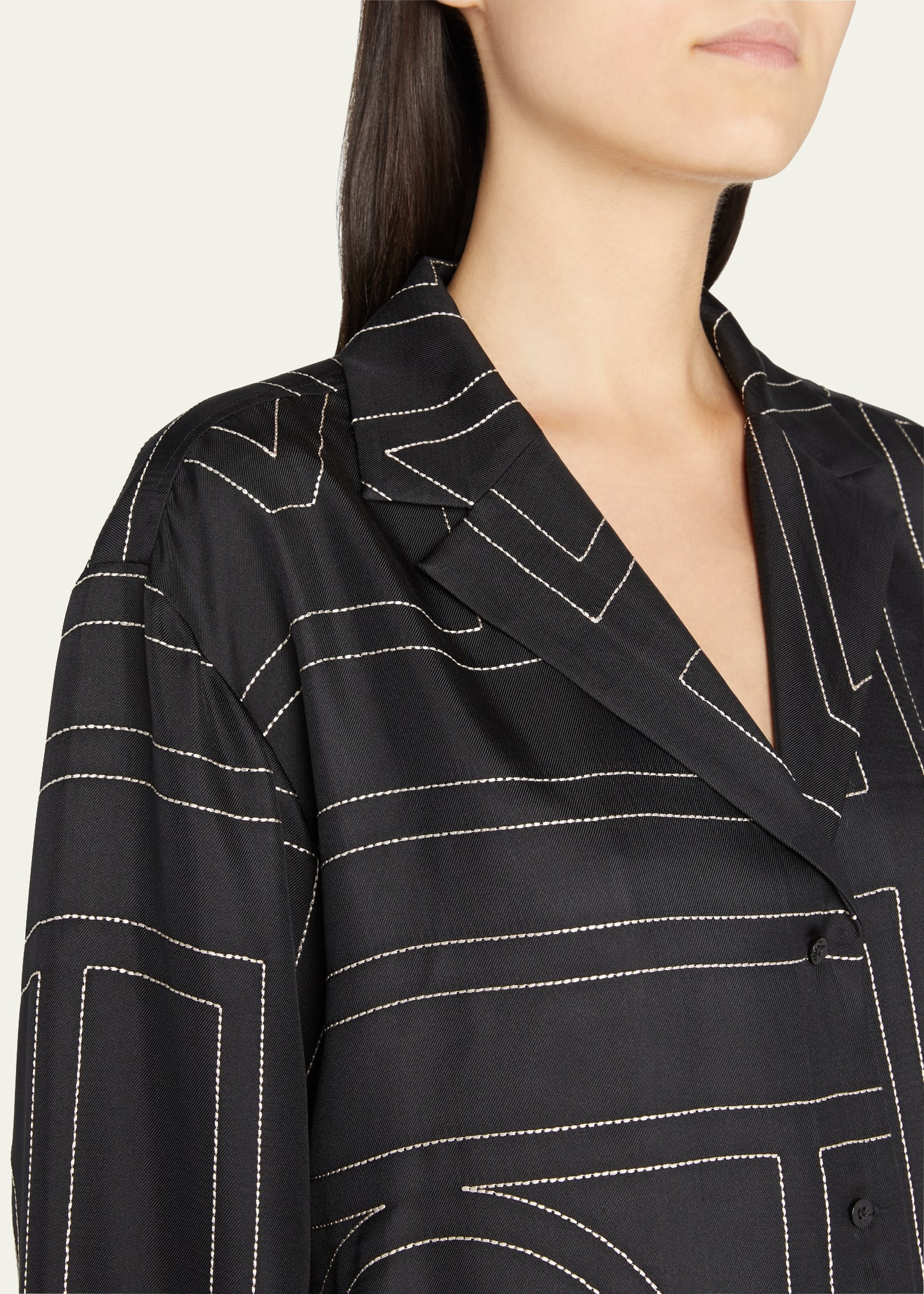 Monogram-Embroidered Silk Pajama Top - 5