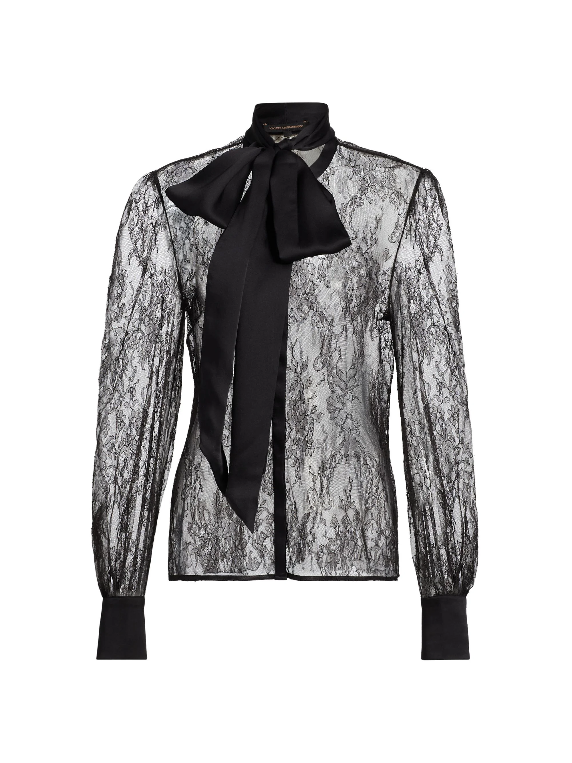 Women's Lace Tie-Neck Blouse - Black - 1