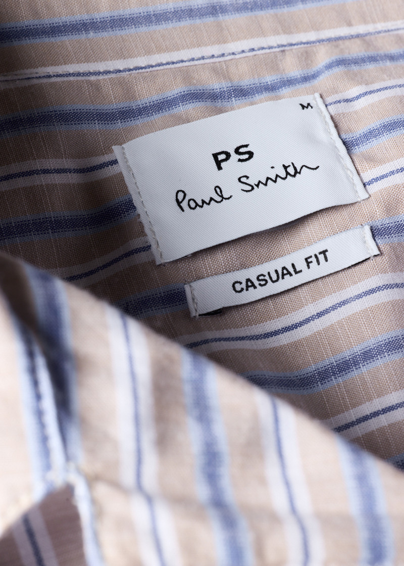 Tan and Blue Slub Stripe Cotton Shirt 3