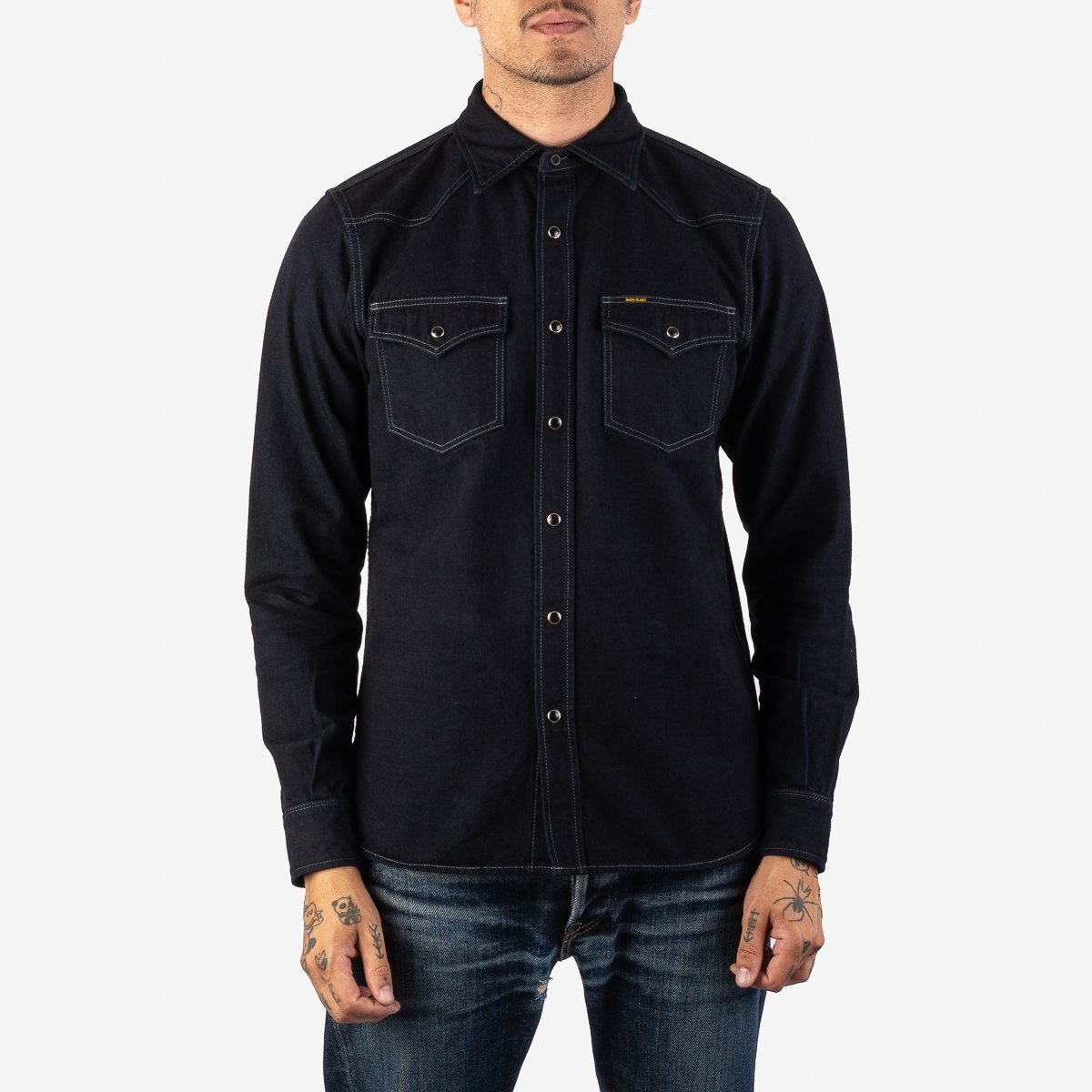IHSH-321-OD 10oz Selvedge Denim Western Shirt - Indigo Overdyed Black - 2