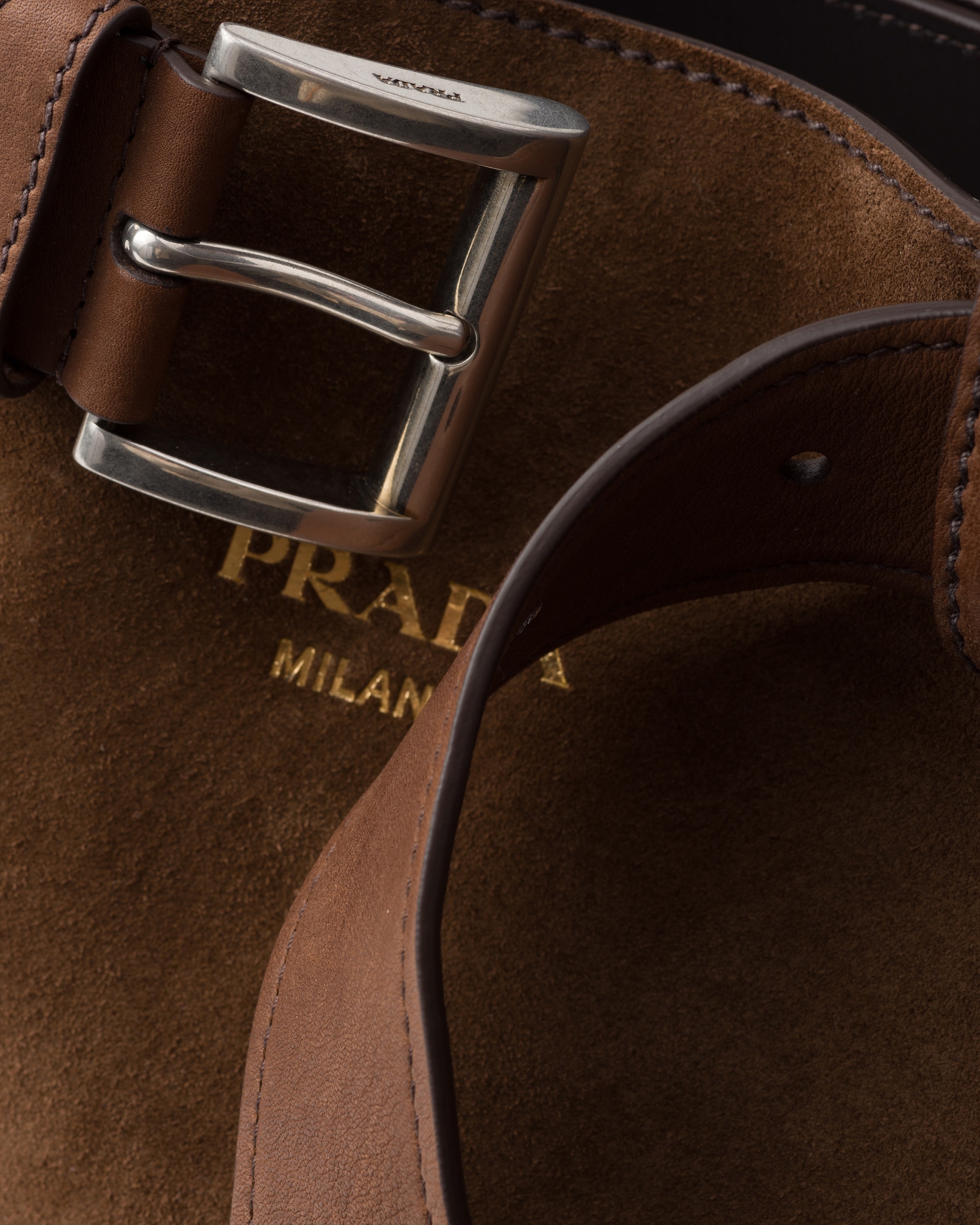 Large Prada Buckle suede bag with belt - 5