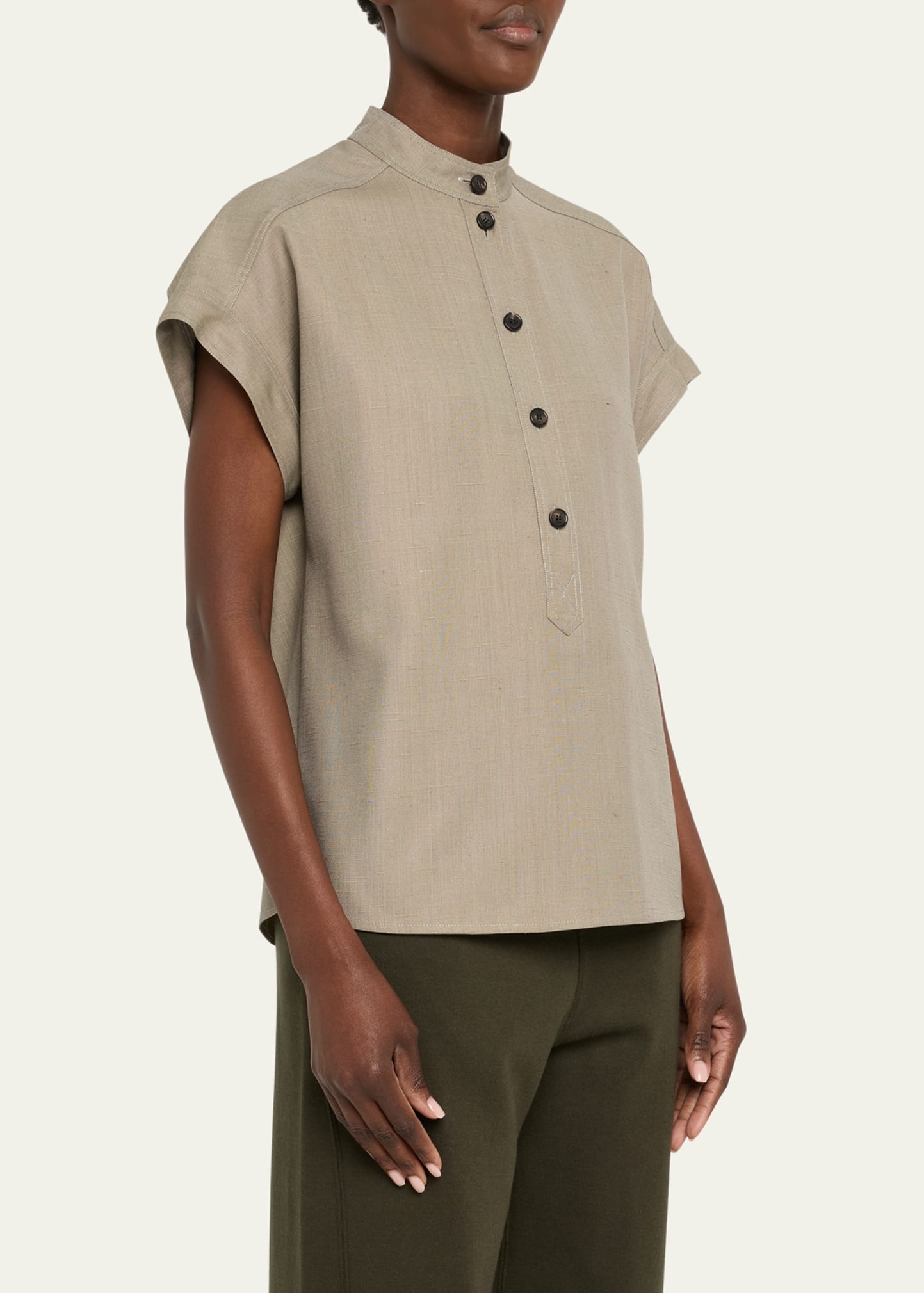 Elody Cap-Sleeve Silk-Wool Shirt - 4