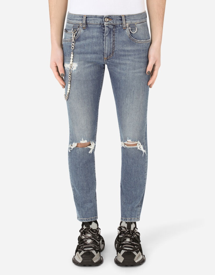 Skinny stretch jeans with metal keychain - 1