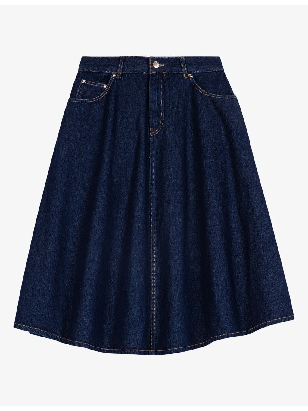 Flared Denim Midi Skirt - 1