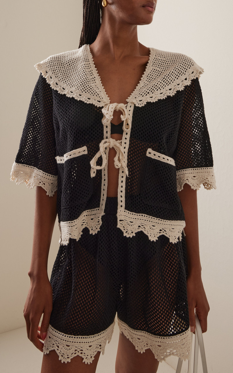 Sea Kendall Crochet Tie-Front Top black outlook