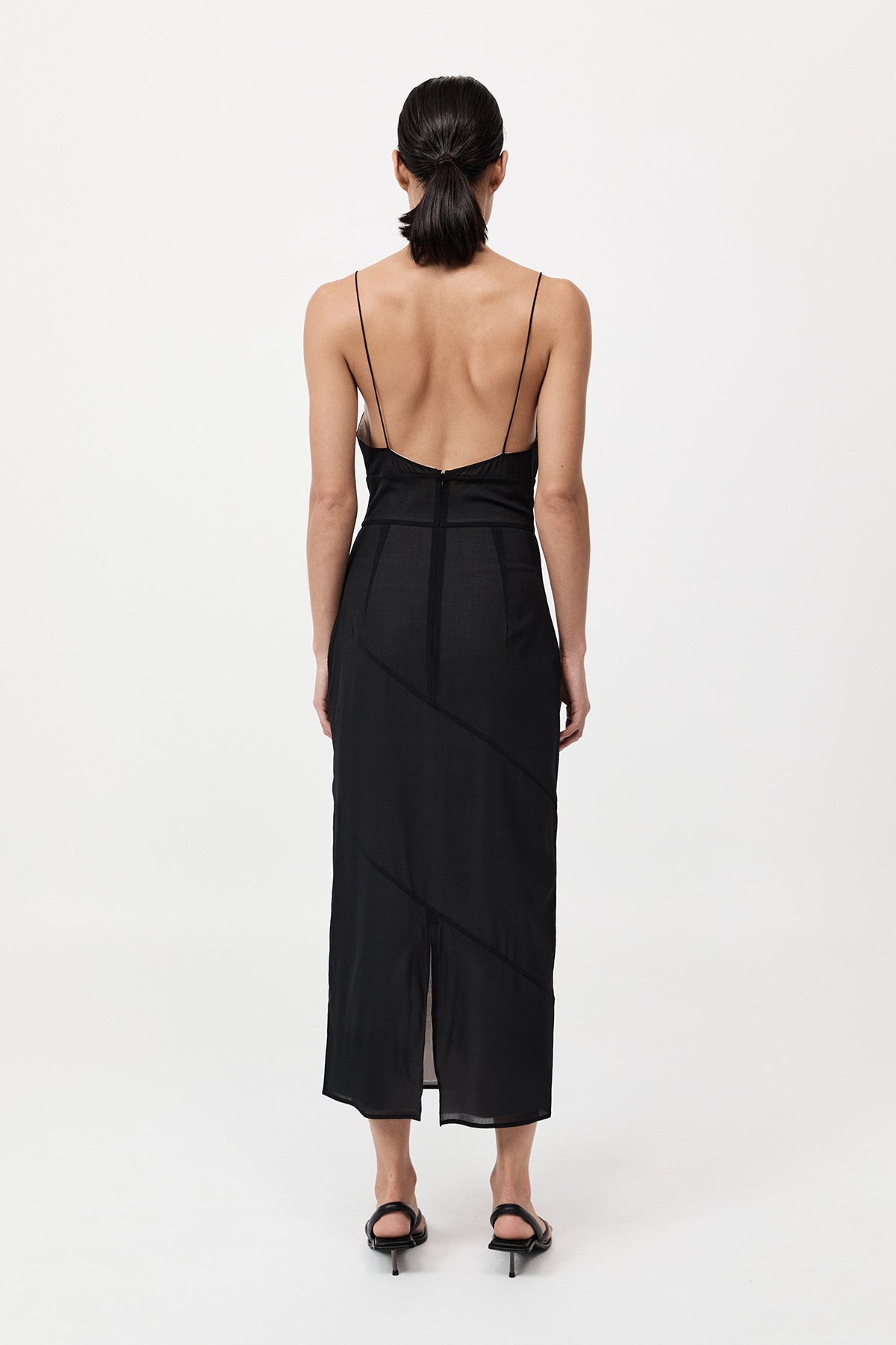 Silk Panelled Slip Dress - Black - 6