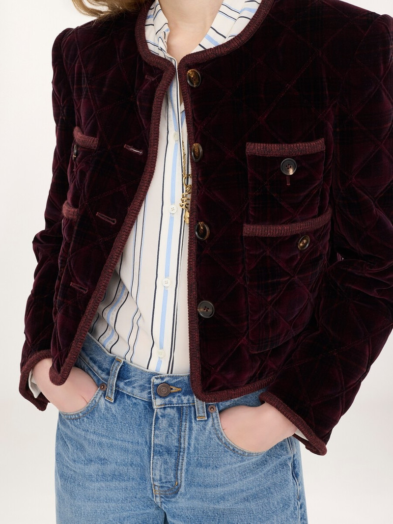 BOXY COLLARLESS JACKET IN CHECK COTTON 5